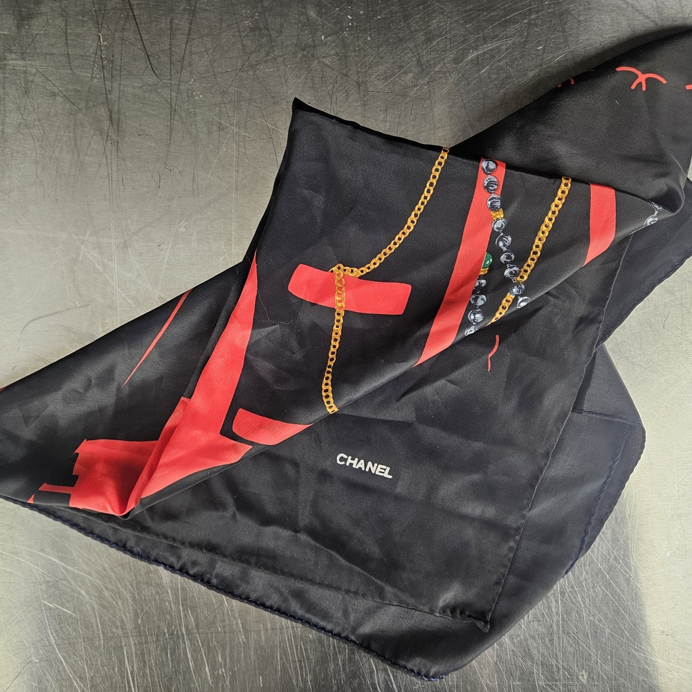 Chanel Red and Black Silk Scarf - Picture 9 of 9
